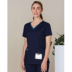 Ladies V-Neck Contrast Trim Scrub Top M7660