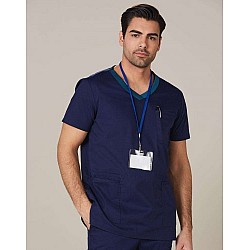 Mens V-Neck Contrast Trim Scrub Top M7650