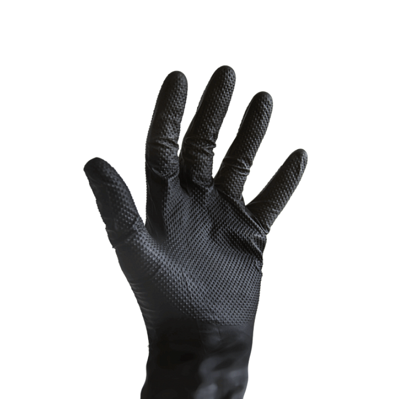 Bastion Heavy Duty Nitrile Diamond Grip Powder Free Gloves in Black - Front View