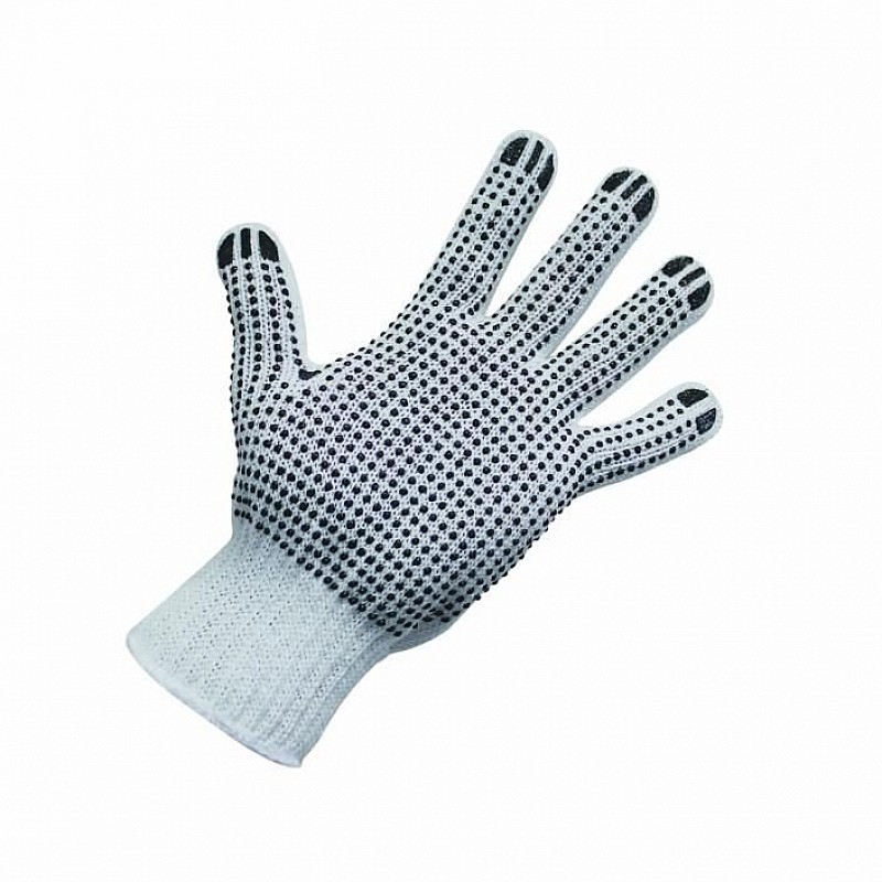 Poly Cotton Gloves With Black PVC Dots Poly Cotton Gloves