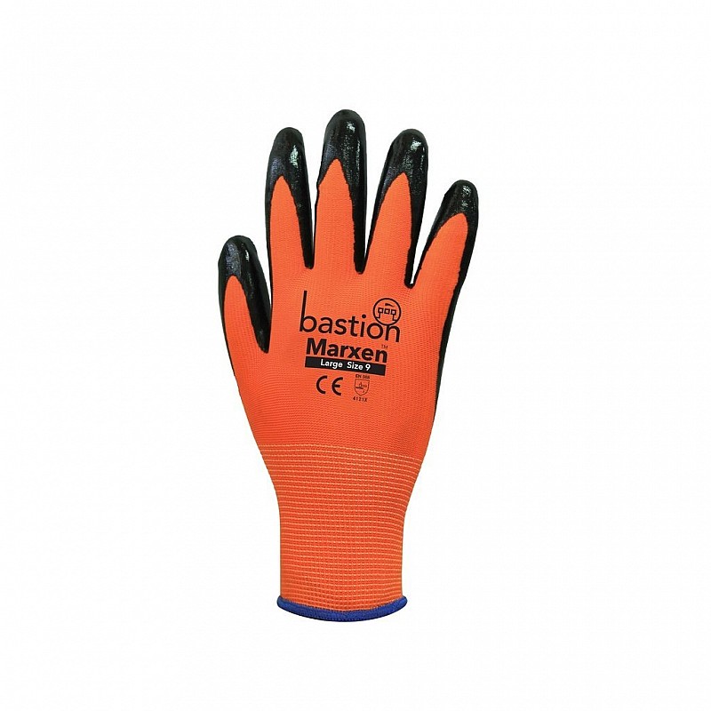 Marxen Black Nitrile Coating HI VIS Polyester Glove Safety Gloves