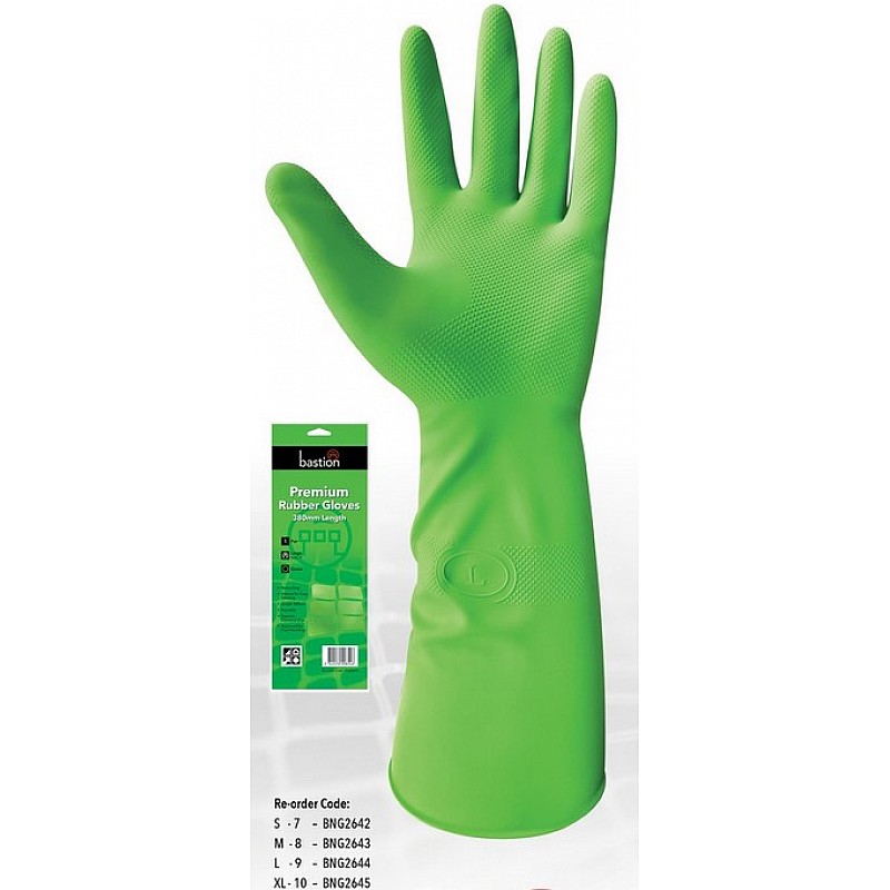 Bastion Premium Green 380mm Rubber Gloves in [colour] - Front View