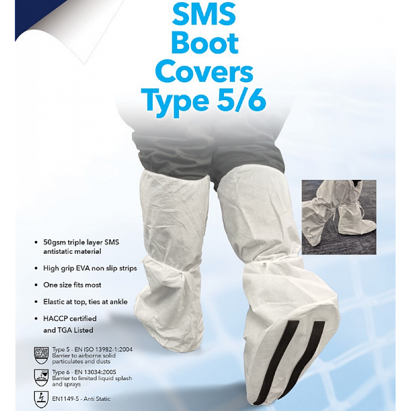 SMS Shoe Boot Covers for Asbestos Removal - Bag of 50 in White - Front View
