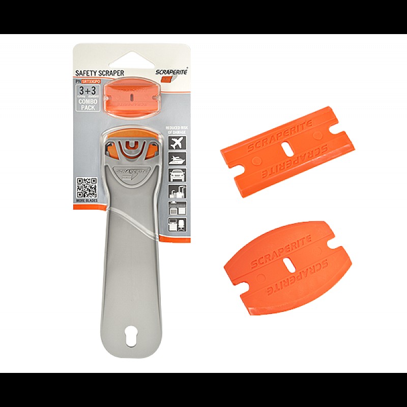 Scraperite Tradesman Standard Combo Holder and 3+3 Blades Pack in orange - Front View