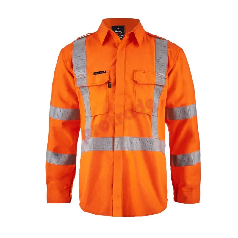 HI VIS Open Front Shirt Gusset Sleeves X-Pattern Reflective Tape