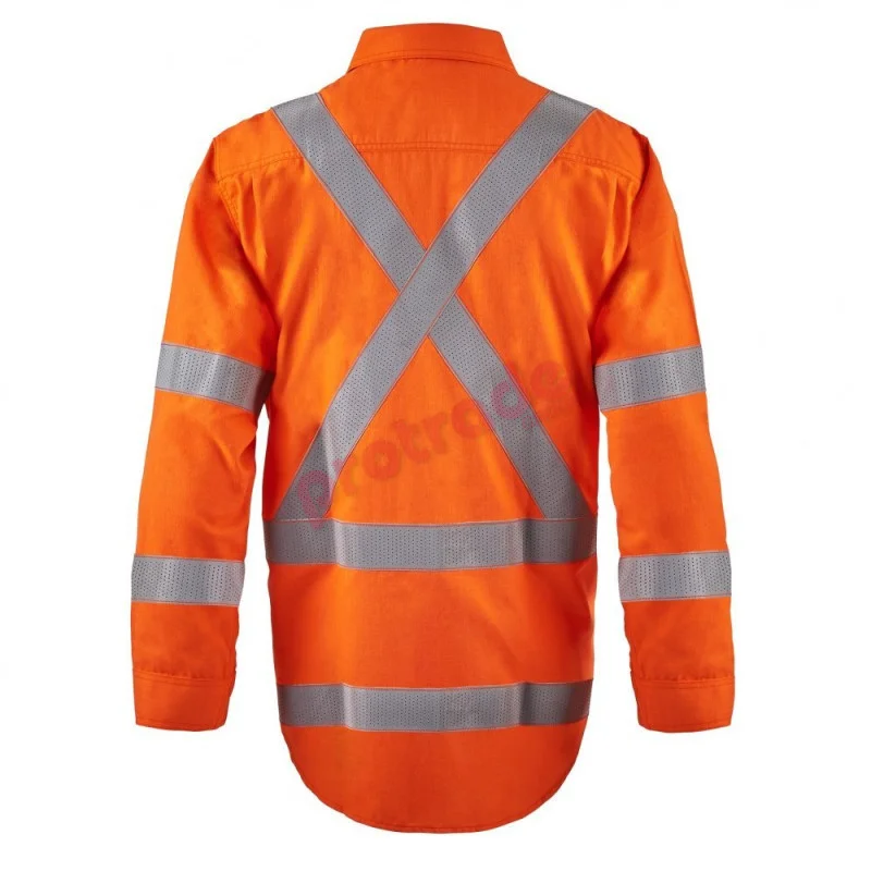 HI VIS Open Front Shirt Gusset Sleeves X-Pattern Reflective Tape