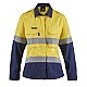 LADIES HI VIS TWO TONE OPEN FRONT SHIRT WITH GUSSET SLEEVES AND FR REFLECTIVE TAPE