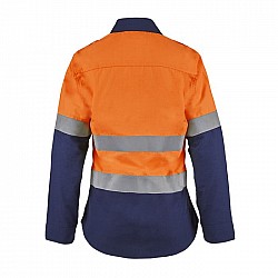 Ladies Hi Vis Two Tone Open Front Shirt With Gusset Sleeves And Fr Reflective Tape