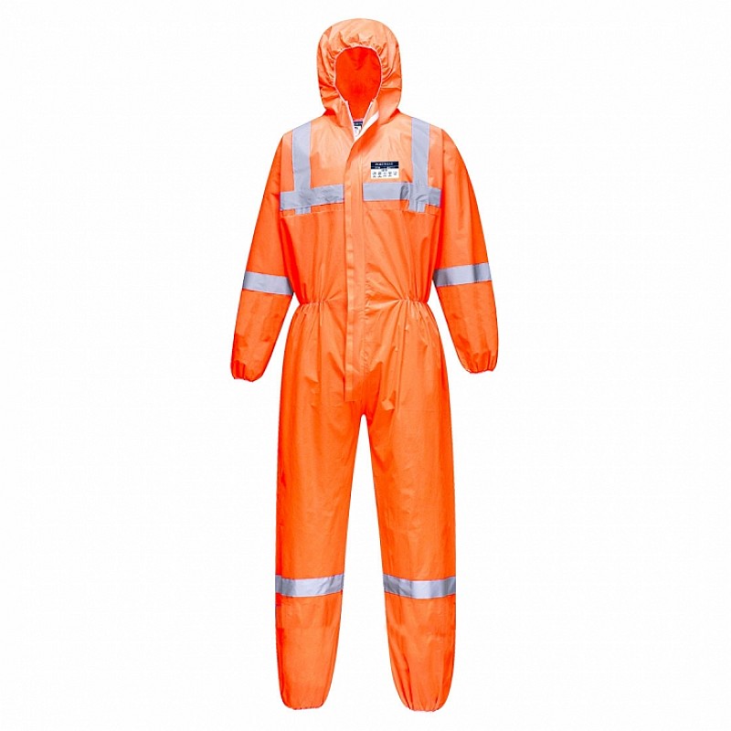 HI VIS Vistex SMS Coveralls Type 5 6 with Reflective Tape in Orange - Front View