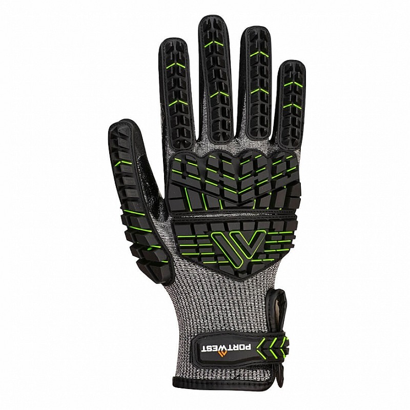 Portwest Nitrile Foam Impact Glove A755 - VHR15 in Black and Green - Front View