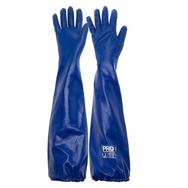 Blue Nitrile Extended Length Chemical Glove - 6 PACK in Blue - Front View