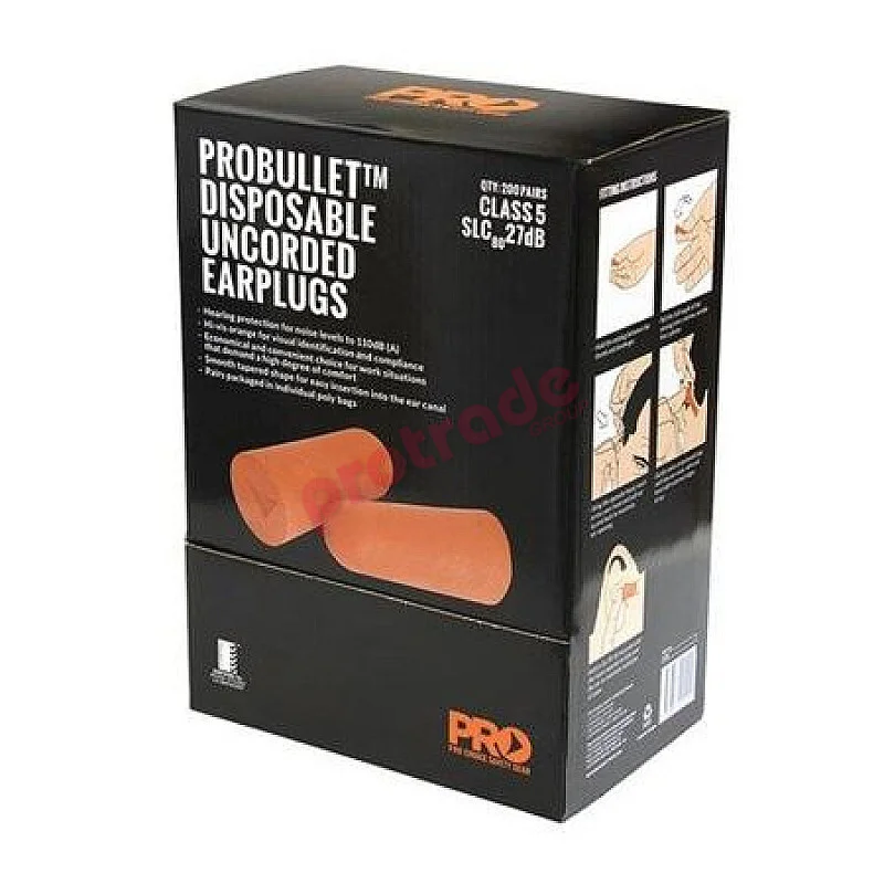 Probullet Disposable Uncorded Earplugs  Box Of 200 pairs