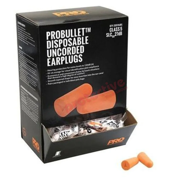 Probullet Disposable Uncorded Earplugs  Box Of 200 pairs