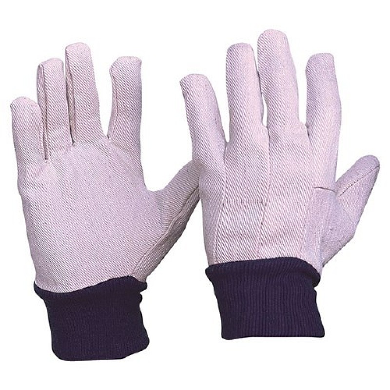 Cotton drill blue knit wrist men size gloves