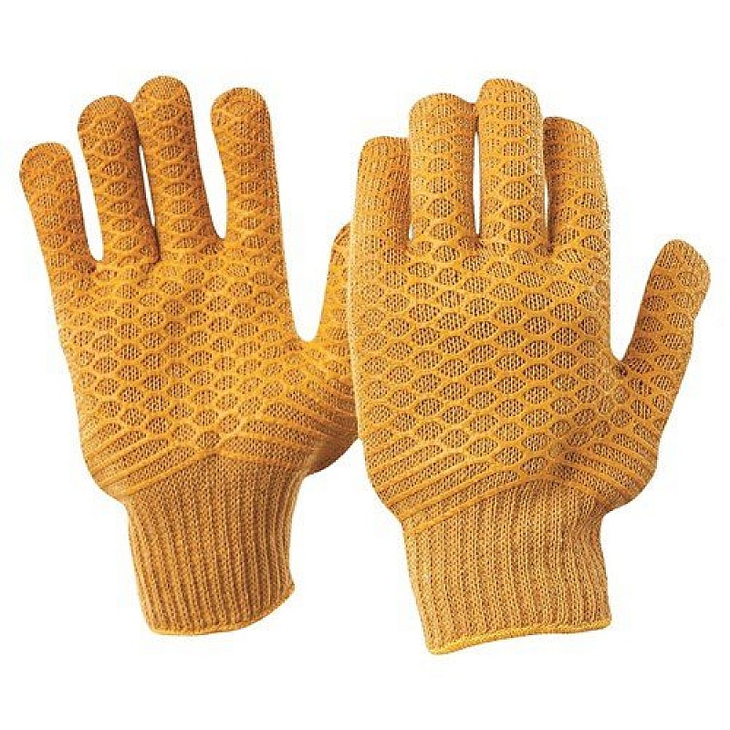 Brown Lattice Cotton Glove with PVC Criss Cross Latex Palm PACK OF 12 Poly Cotton Gloves