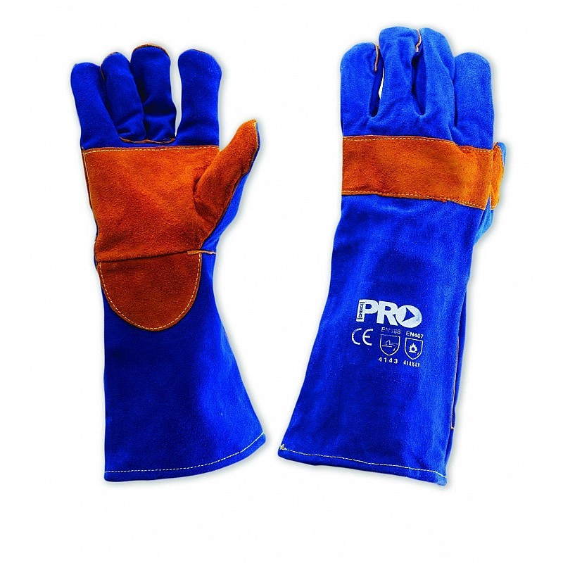 Blue heeler Blue & Gold Kevlar Stitched Reinforced. Length 40cm KBW16E Heat Thermal Resistant Gloves