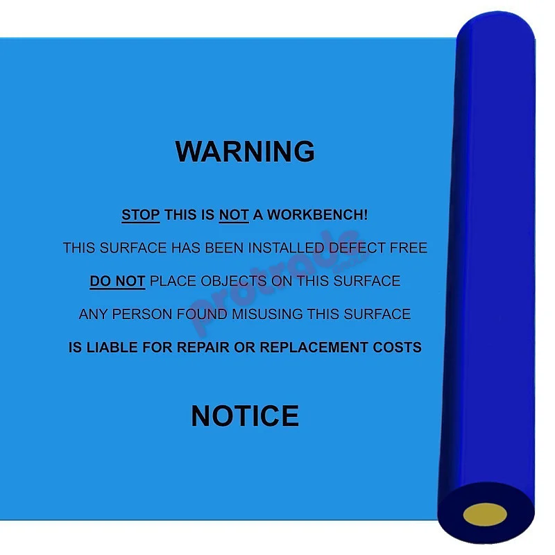 Blue Bench Top Protection With Warning Text Self Adhesive Film 80um