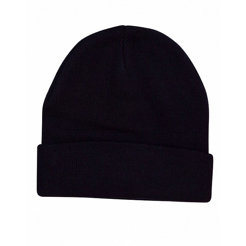 Winning Spirit Roll Up Acrylic Beanie in Black - Front View