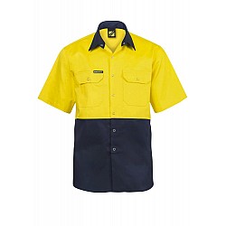 Work Craft Two Tone Short Sleeve Shirt With Press Studs & Pockets 100% Cotton