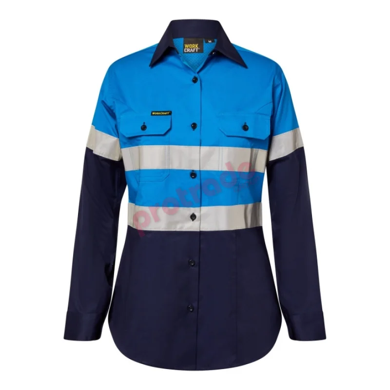 Ladies Lightweight Long Sleeves Cotton Shirt With Reflective Tape