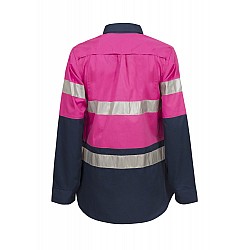 Ladies Lightweight Long Sleeves Cotton Shirt With Reflective Tape