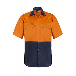 Work Craft Two Tone Short Sleeve Shirt With Press Studs & Pockets 100% Cotton