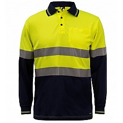 Hi Vis Long Sleeves Micromesh Polo With Pocket And Reflective Tape