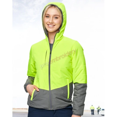 UNISEX HI VIS MODERN STYLING HOODED PUFFER JACKET UNISEX HI VIS MODERN STYLING HOODED PUFFER JACKET
