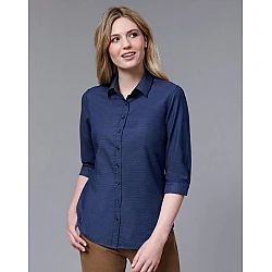 Ascot Ladies 3/4 Sleeve Dot Jacquard Stretch Shirt M8400q