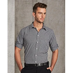 Gingham Long Sleeve Shirt With Roll-Up Tab Sleeve M7300l Gingham Long Sleeve Shirt With Roll-Up Tab Sleeve M7300l