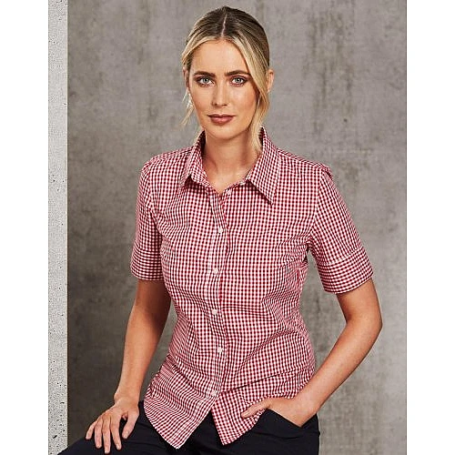 Ladies Gingham Check Short Sleeve Shirt M8300s