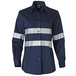 Women's Cotton Drill Work Shirt With 3M Tapes Wt08hv
