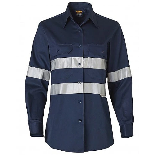 Women's Cotton Drill Work Shirt With 3M Tapes Wt08hv