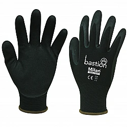 Milan Black Nylon Glove With Sandy Foam Nitrile Coating