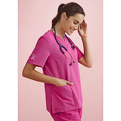 Womens Pink V-Neck Scrub Top