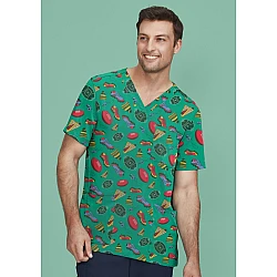 Unisex V-Neck Printed Scrub Top
