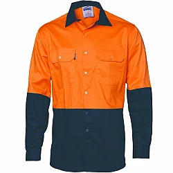 DNC Hi Vis Two Tone 190gsm Cotton Drill Long Sleeve Shirt