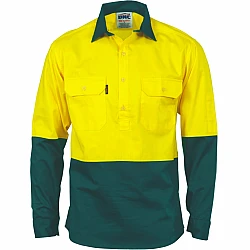DNC Hi Vis Two Tone Close Front Cotton Drill Shirt 