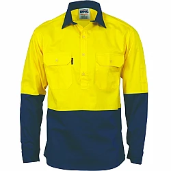 DNC Hi Vis Two Tone Close Front Cotton Drill Shirt 