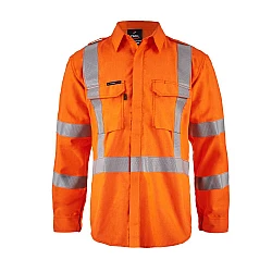 HI VIS Open Front Shirt Gusset Sleeves X-Pattern Reflective Tape