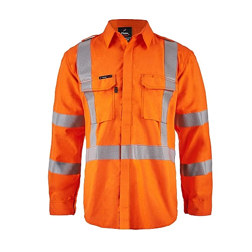 HI VIS Open Front Shirt Gusset Sleeves X-Pattern Reflective Tape HI VIS Open Front Shirt Gusset Sleeves X-Pattern Reflective Tape
