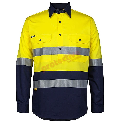 Hi Vis Close Front Long Sleeve Work Shirt With Reflective Tape Hi Vis Close Front Long Sleeve Work Shirt With Reflective Tape