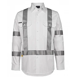 Hi Vis White Night Safety Shirt X Pattern Reflective Tape