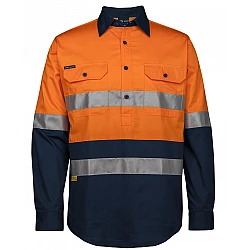 Hi Vis Close Front Long Sleeve Work Shirt With Reflective Tape