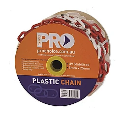 Yellow Or Red/White Plastic Linked Chain 8mm x 25m