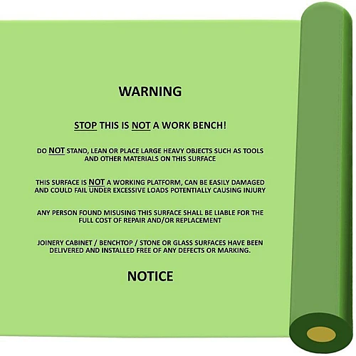 Green Bench Top Protection With Warning Text Self Adhesive Film Green Bench Top Protection With Warning Text Self Adhesive Film