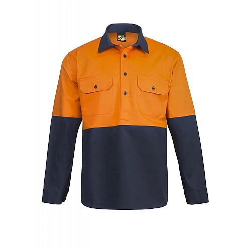 Hi Vis Cotton Drill Shirt With Semi Gusset Long Sleeves Hi Vis Cotton Drill Shirt With Semi Gusset Long Sleeves