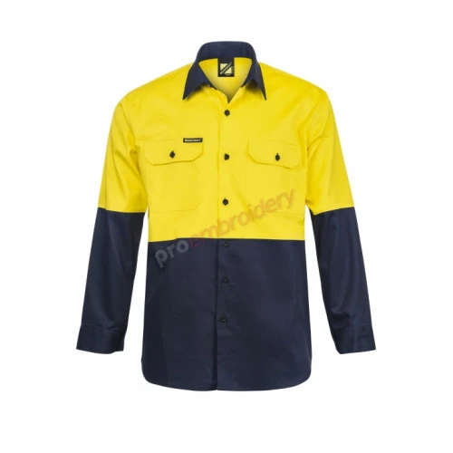 Hi Vis Two Tone Long Sleeve Cotton Drill Shirt