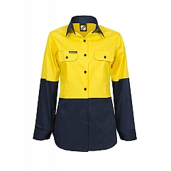 Ladies Lightweight Hi Vis Long Sleeves Vented Cotton Drill Shirt