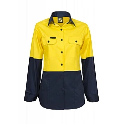 Ladies Lightweight Hi Vis Long Sleeves Vented Cotton Drill Shirt